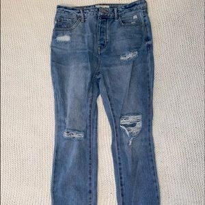 blue ripped mom jeans